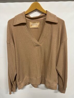 Araminta James Waffle Knit Johnny Collar Top Neutral Loungewear Women’s S